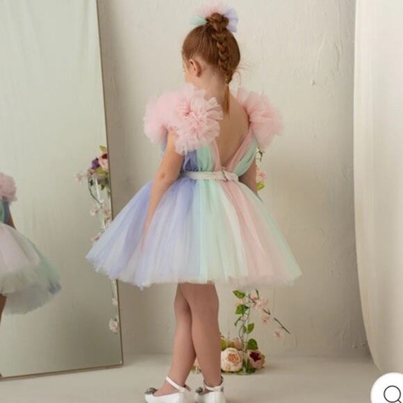 Baby Girls Tulle pom pom Unicorn Birthday Party Dress Size 1 Year - Picture 5 of 16